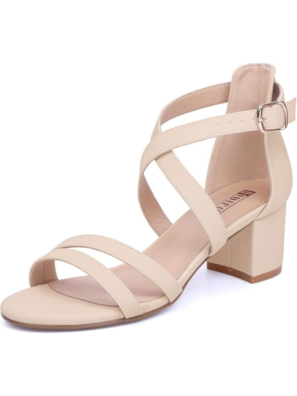 Women's Nude Nubuck Block Low Chunky Heel Open Toe Ankle Strap Dress Sandals